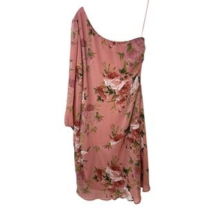 Midnight Velvet Women's 1X Floral‎ One Shoulder Dress Pink Plus Size